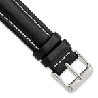 Black Genuine Leather Watch Band with White Stitching and Silver-Tone Buckle 18mm