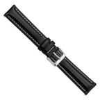 20mm Long Black Oil-tanned Leather with White Stitching and Silver-tone Buckle 8.25 inch Watch Band - Sophia Jewelers