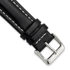 20mm Long Black Oil-tanned Leather with White Stitching and Silver-tone Buckle 8.25 inch Watch Band - Sophia Jewelers