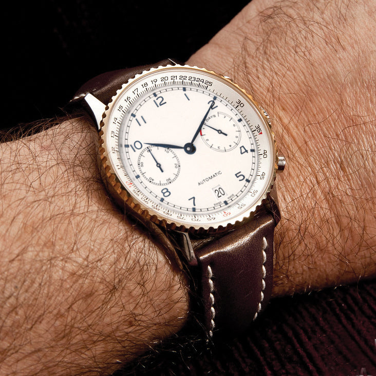 18mm Long Dark Brown Oil-tanned Leather with White Stitching and Silver-tone Buckle 8.25 inch Watch Band