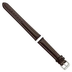 18mm Long Dark Brown Oil-tanned Leather with White Stitching and Silver-tone Buckle 8.25 inch Watch Band