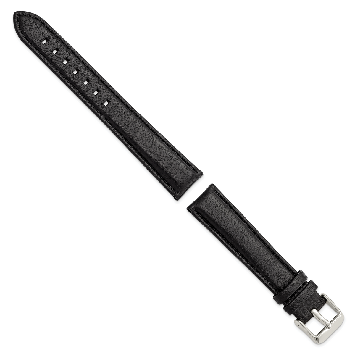DeBeer 18mm Black Glove Leather with Silver-tone Panerai Style Buckle 7.75 inch Watch Band