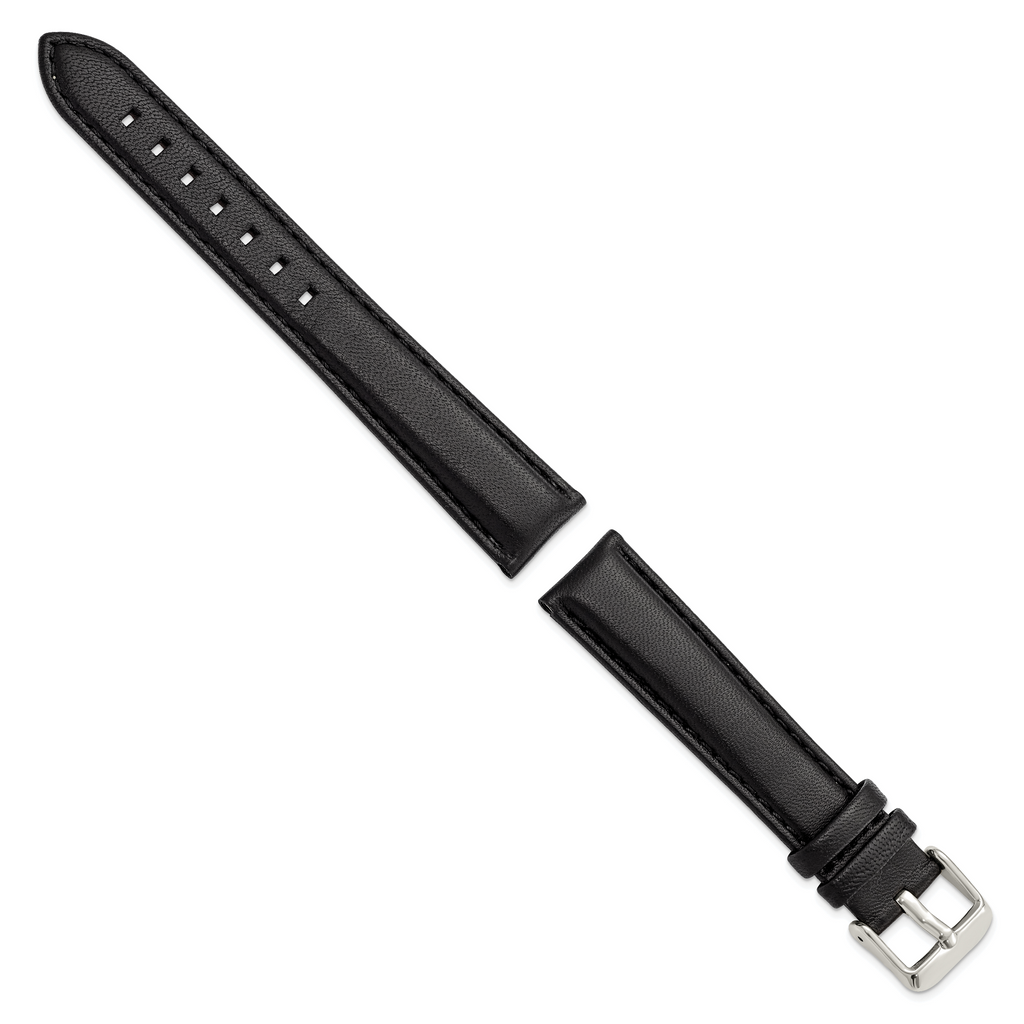DeBeer 18mm Black Glove Leather with Silver-tone Panerai Style Buckle 7.75 inch Watch Band