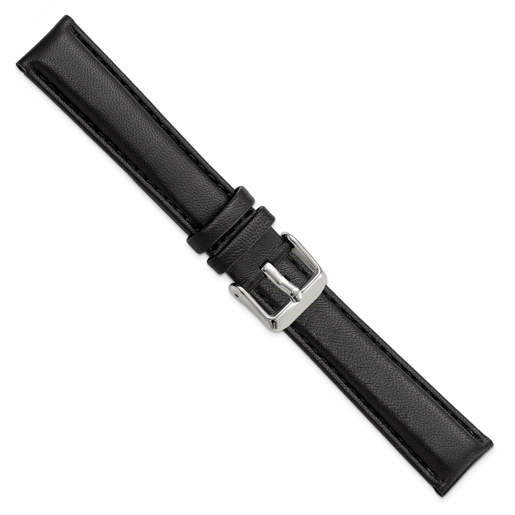 DeBeer 18mm Black Glove Leather with Silver-tone Panerai Style Buckle 7.75 inch Watch Band