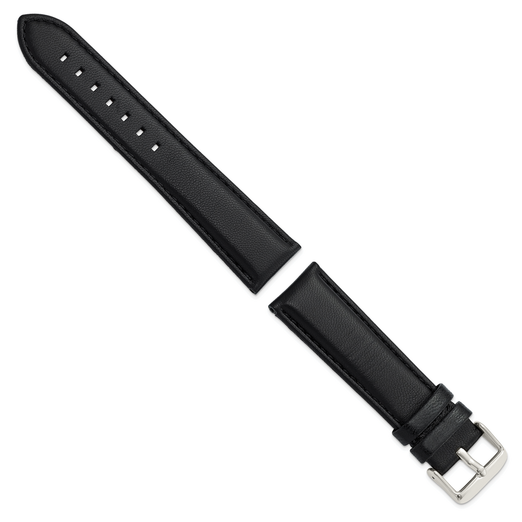 DeBeer 22mm Black Glove Leather with Silver-tone Panerai Style Buckle 7.75 inch Watch Band