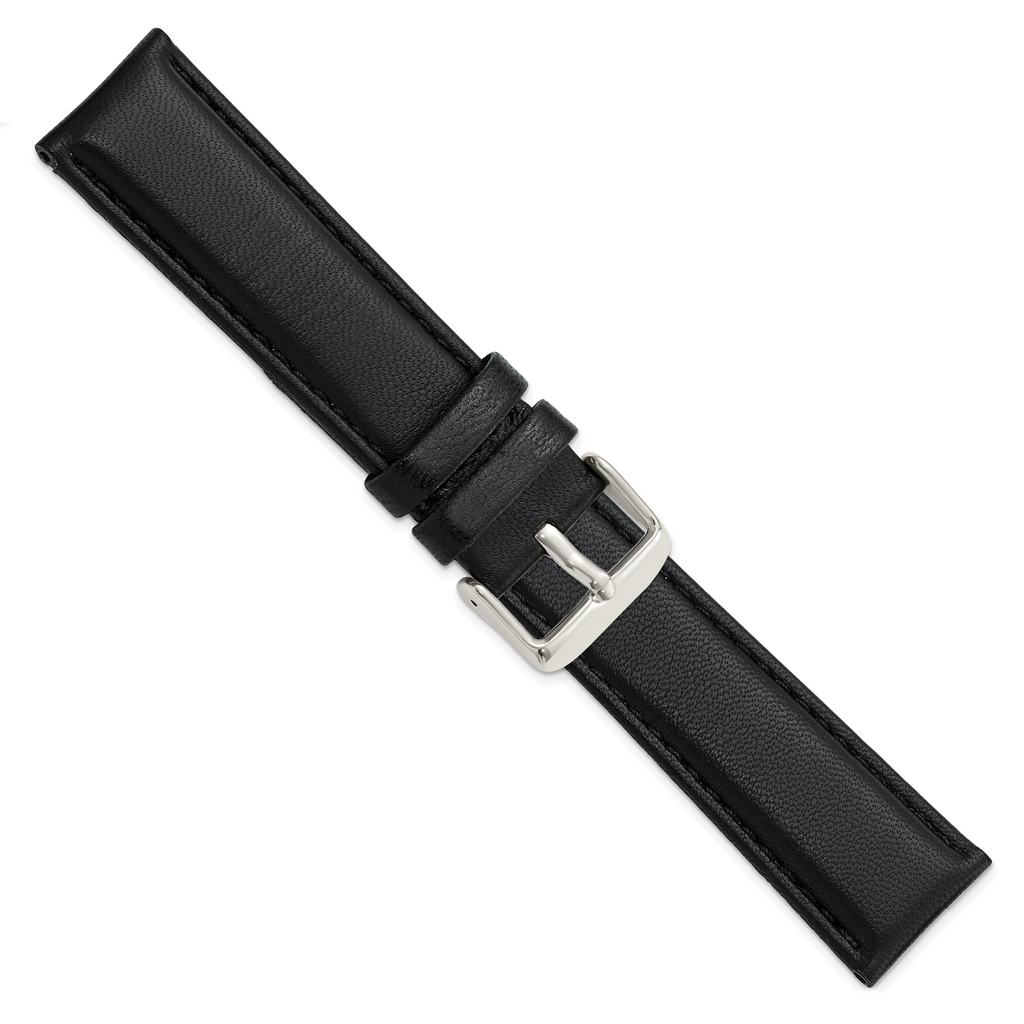 DeBeer 22mm Black Glove Leather with Silver-tone Panerai Style Buckle 7.75 inch Watch Band