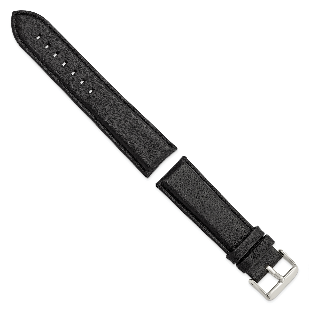 DeBeer 24mm Black Glove Leather with Silver-tone Panerai Style Buckle 7.75 inch Watch Band