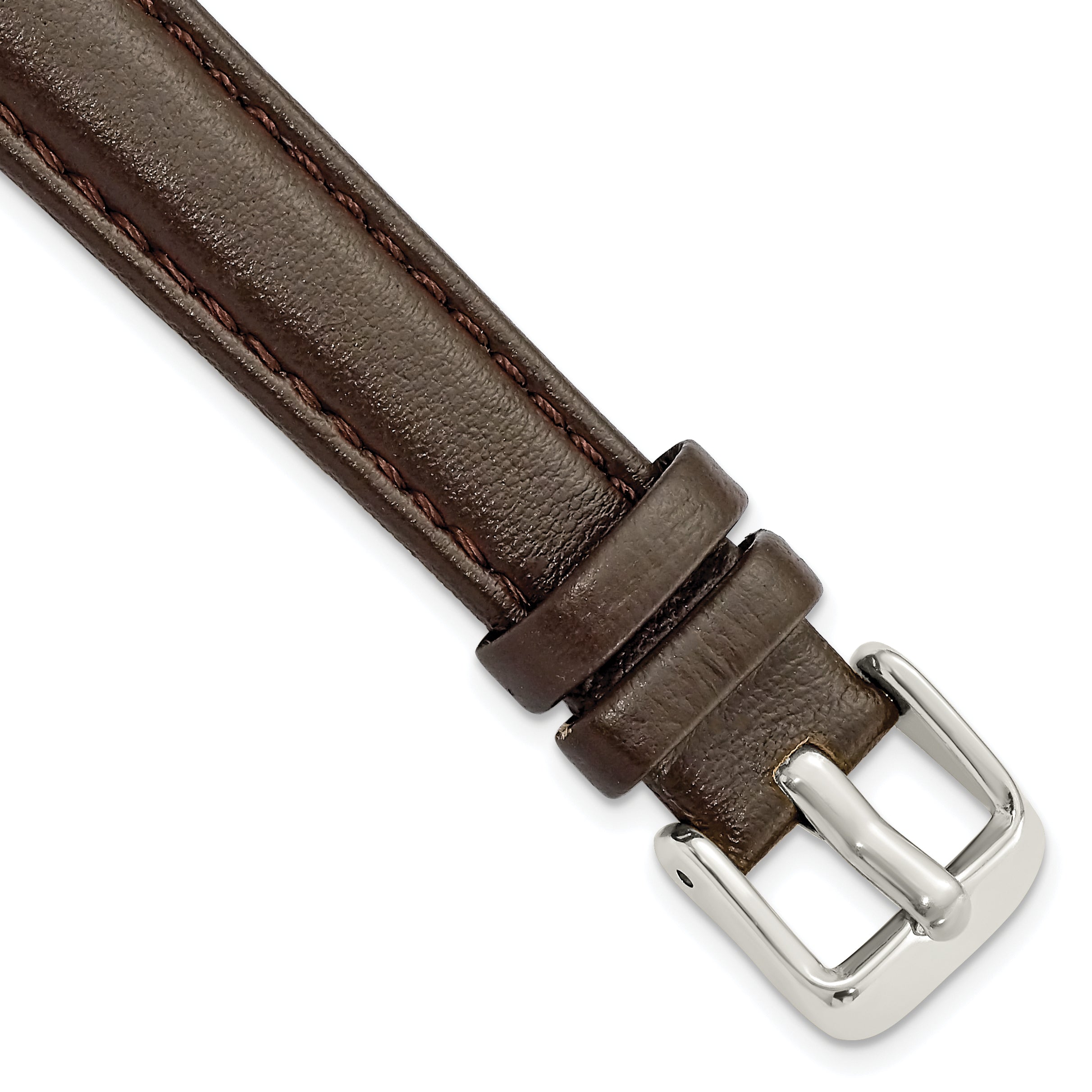 14mm Dark Brown Glove Leather with Silver-tone Panerai Style Buckle 6.75 inch Watch Band Main image