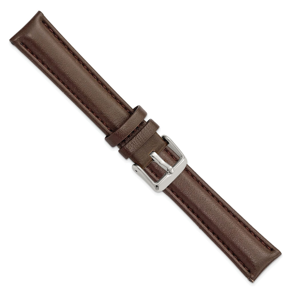 DeBeer 18mm Dark Brown Glove Leather with Silver-tone Panerai Style Buckle 7.75 inch Watch Band
