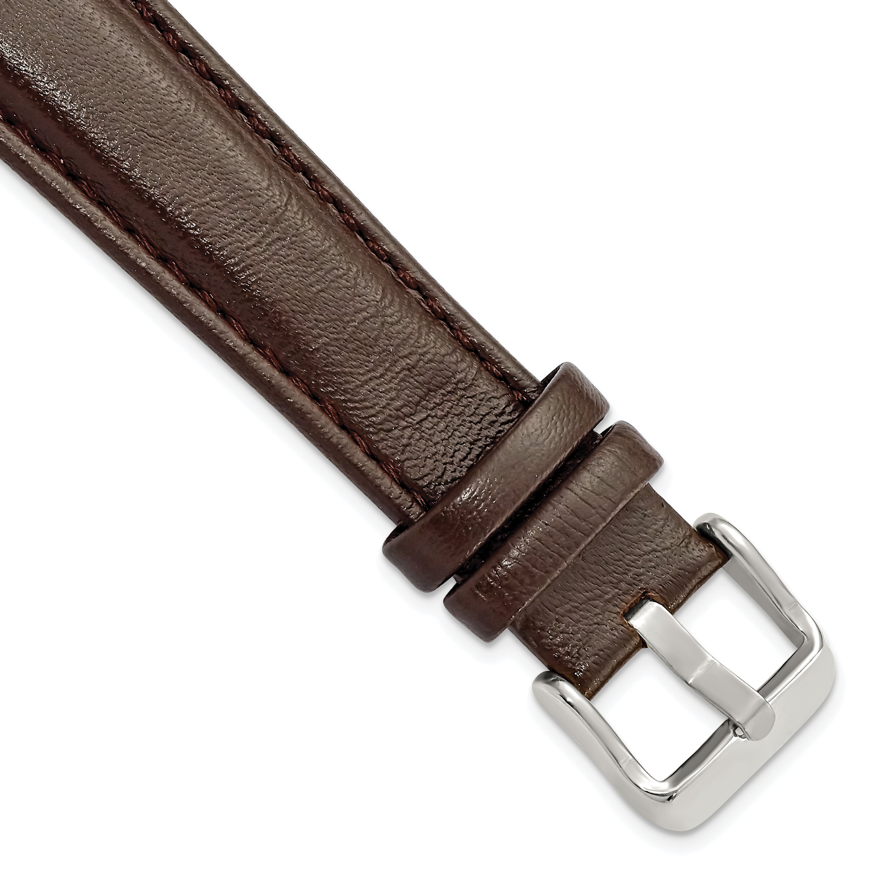 19mm Dark Brown Glove Leather with Silver-tone Panerai Style Buckle 7.75 inch Watch Band