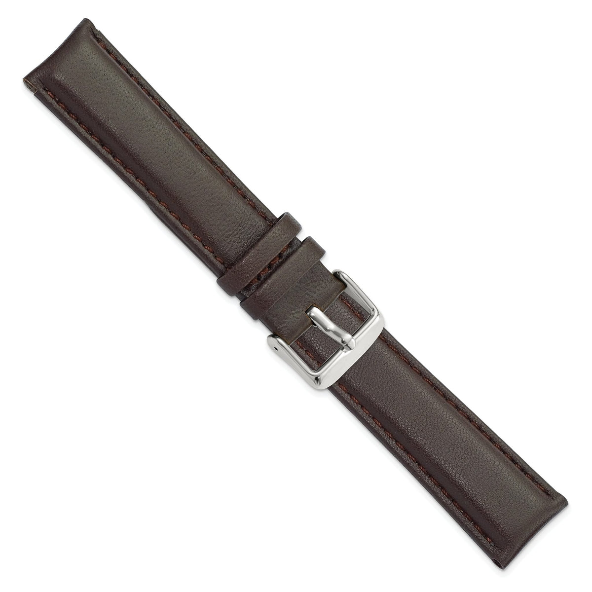 DeBeer 20mm Dark Brown Glove Leather with Silver-tone Panerai Style Buckle 7.75 inch Watch Band