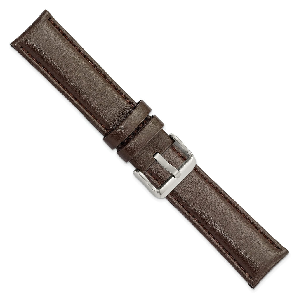 DeBeer 22mm Dark Brown Glove Leather with Silver-tone Panerai Style Buckle 7.75 inch Watch Band