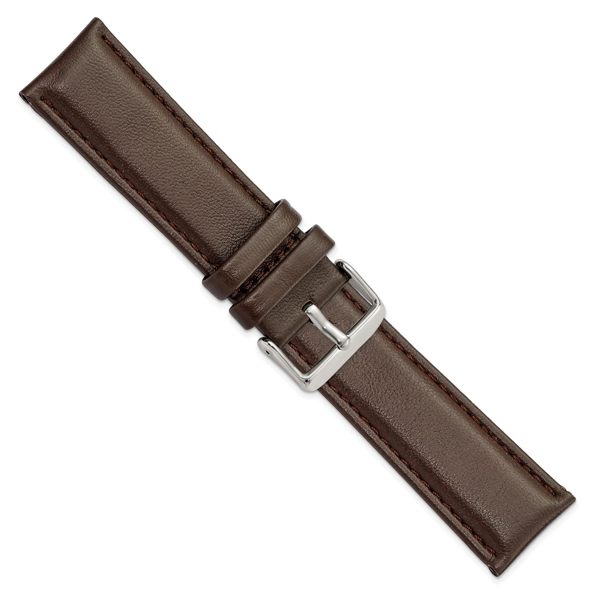 DeBeer 24mm Dark Brown Glove Leather with Silver-tone Panerai Style Buckle 7.75 inch Watch Band