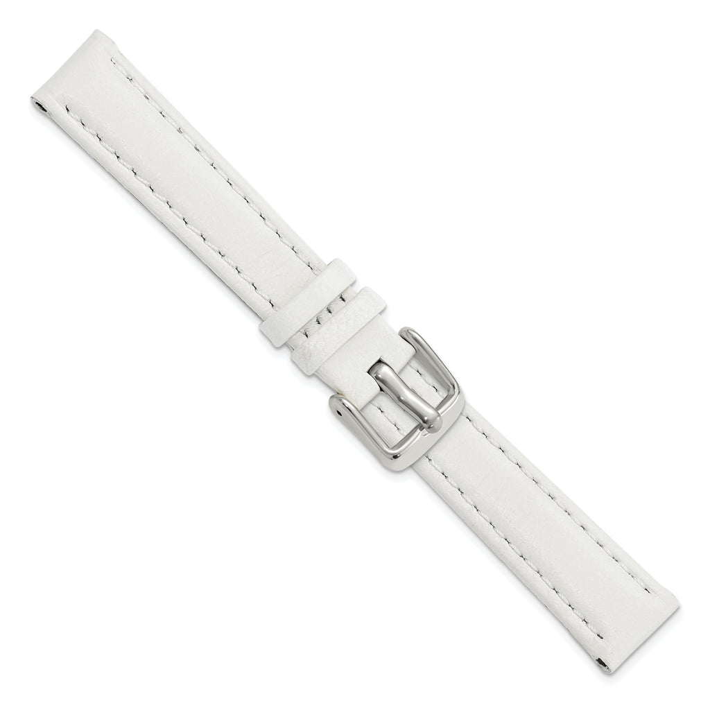 14mm White Glove Leather with Silver-tone Panerai Style Buckle 6.75 inch Watch Band
