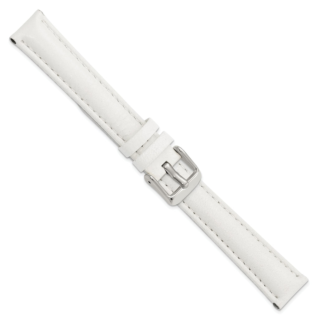 White Leather Watch Band with Panerai-Style Buckle, 18mm - Sophia Jewelers
