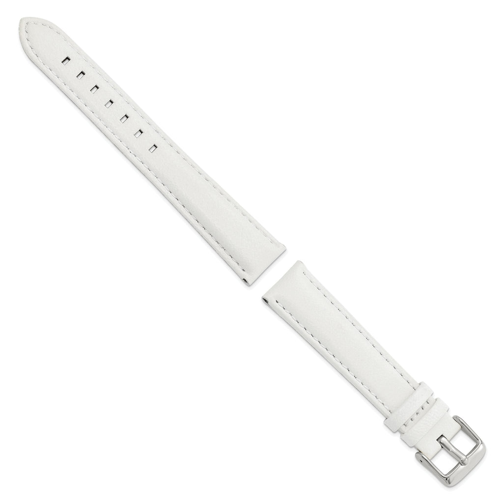 White Leather Watch Band with Panerai-Style Buckle, 18mm - Sophia Jewelers