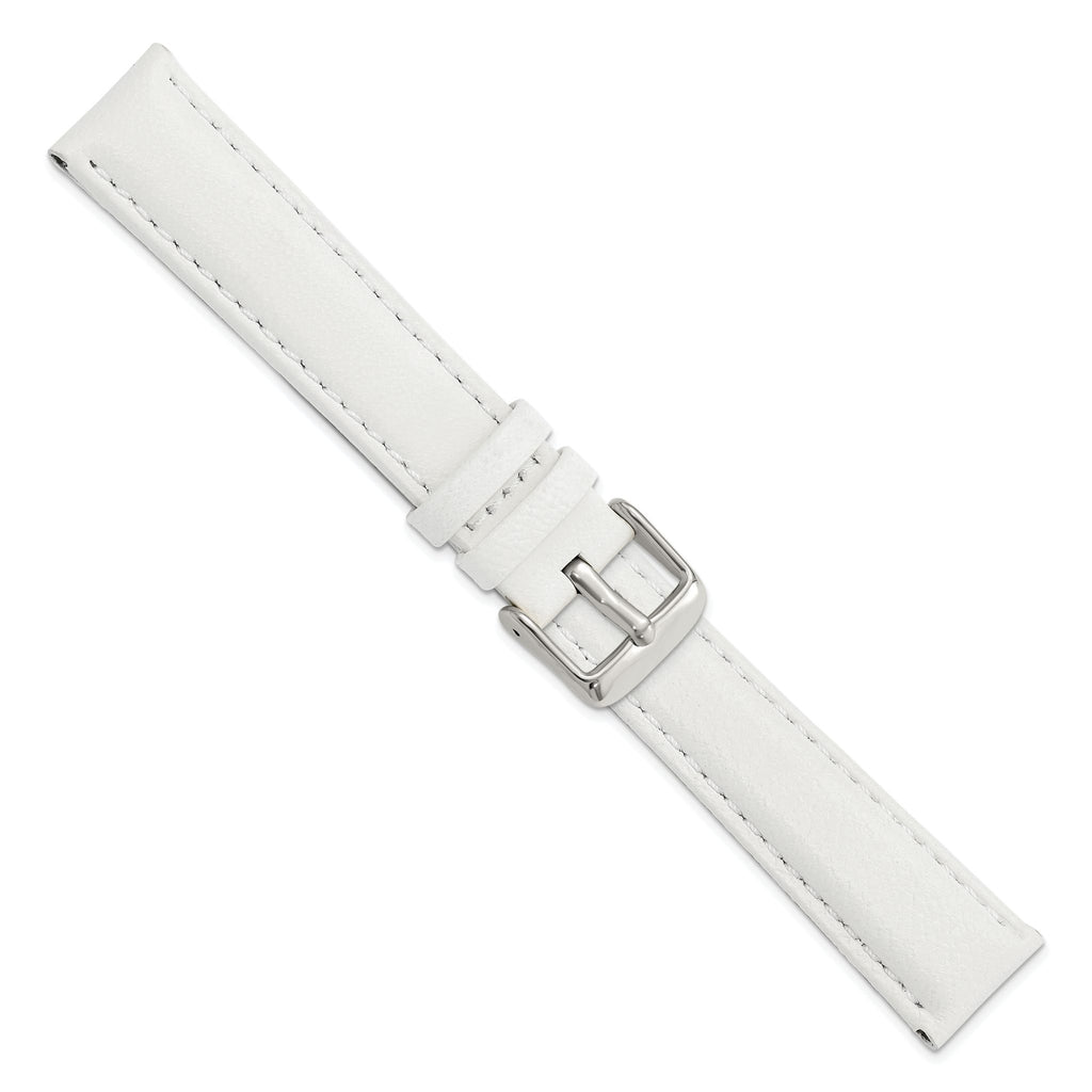 White Leather Watch Band with Panerai-Style Buckle, 18mm - Sophia Jewelers