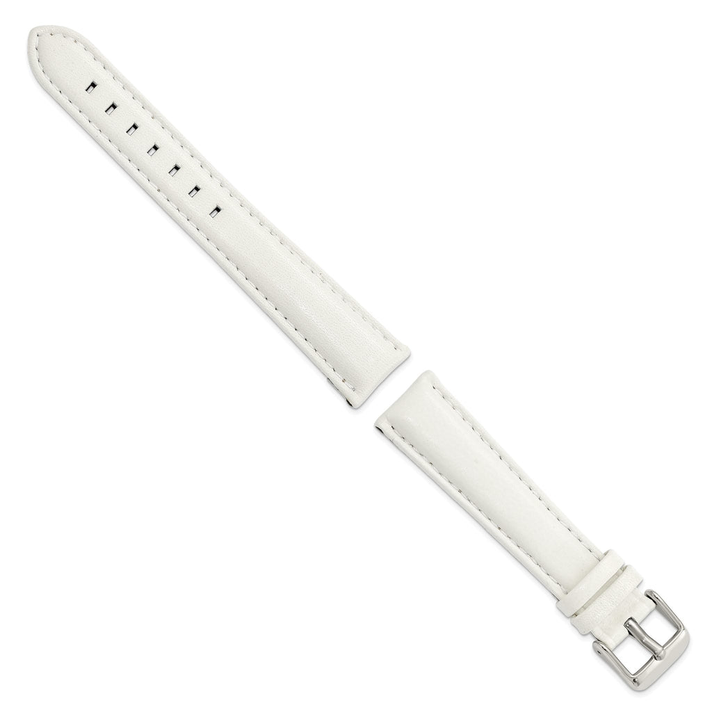 White Leather Watch Band with Panerai-Style Buckle, 18mm - Sophia Jewelers