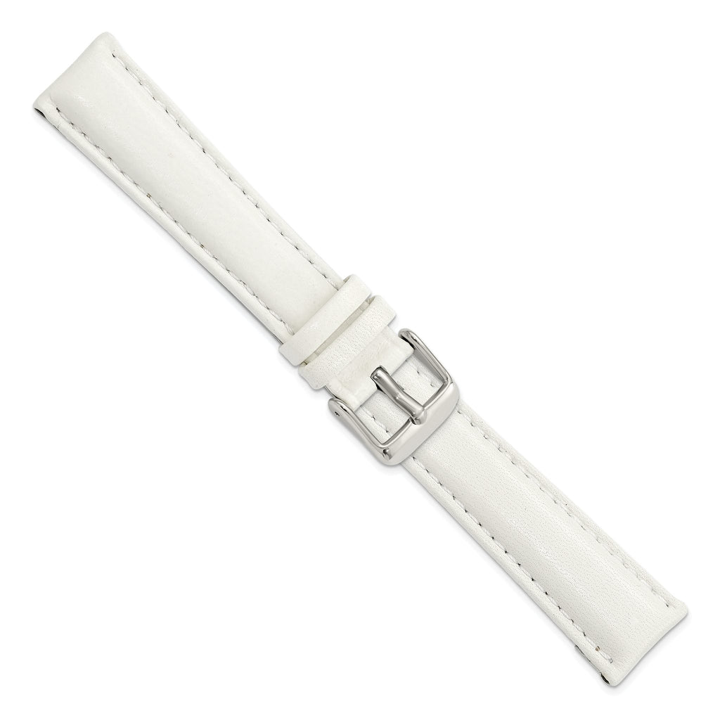 White Leather Watch Band with Panerai-Style Buckle, 18mm - Sophia Jewelers