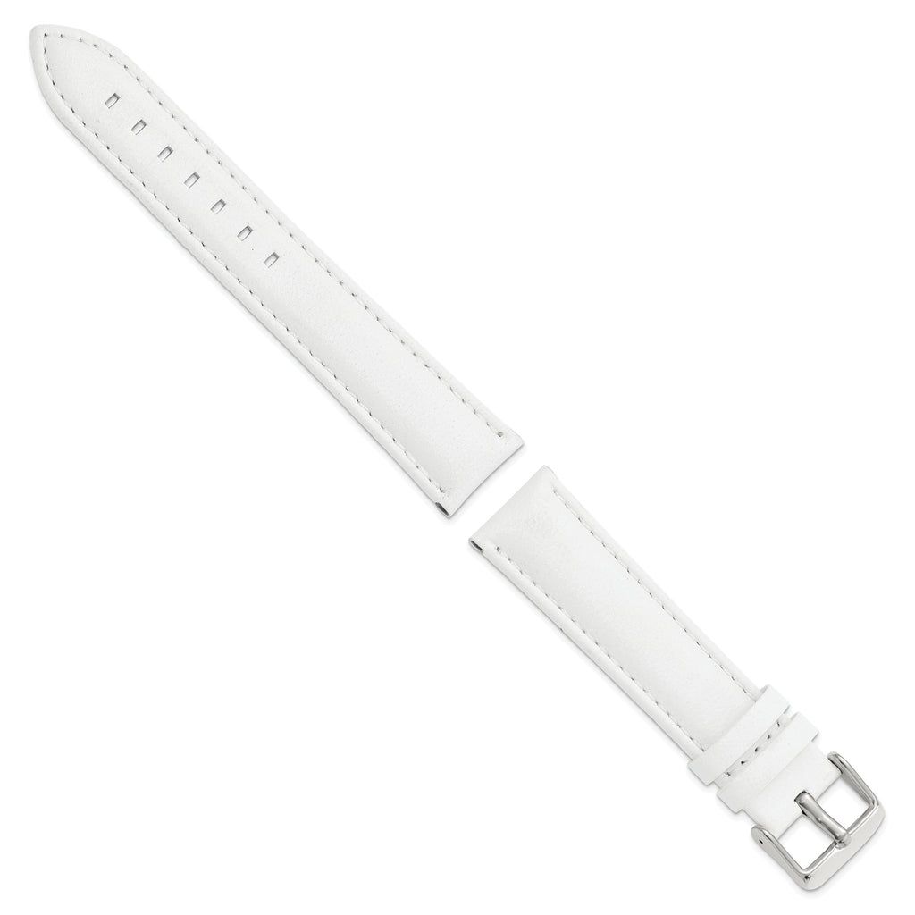 White Leather Watch Band with Panerai-Style Buckle, 18mm - Sophia Jewelers