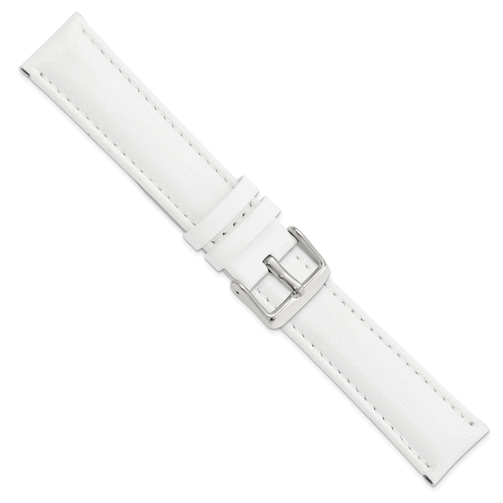 White Leather Watch Band with Panerai-Style Buckle, 18mm - Sophia Jewelers