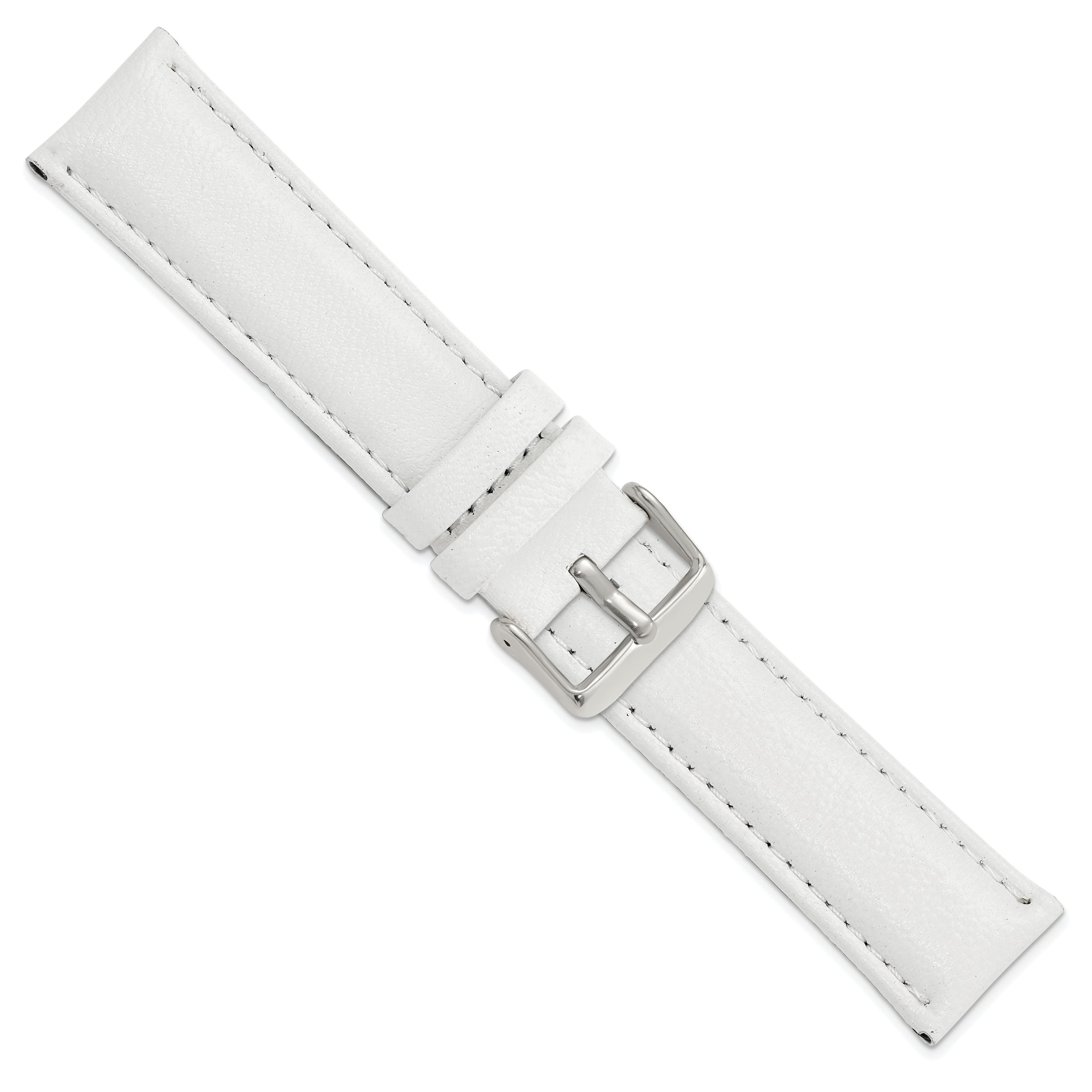 22mm White Glove Leather with Silver-tone Panerai Style Buckle 7.75 inch Watch Band
