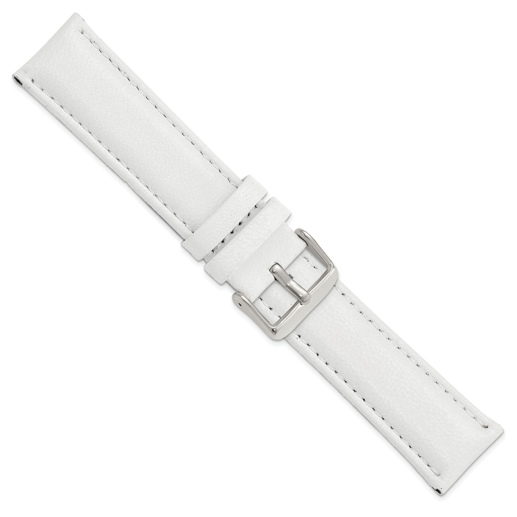 White Leather Watch Band with Panerai-Style Buckle, 18mm - Sophia Jewelers