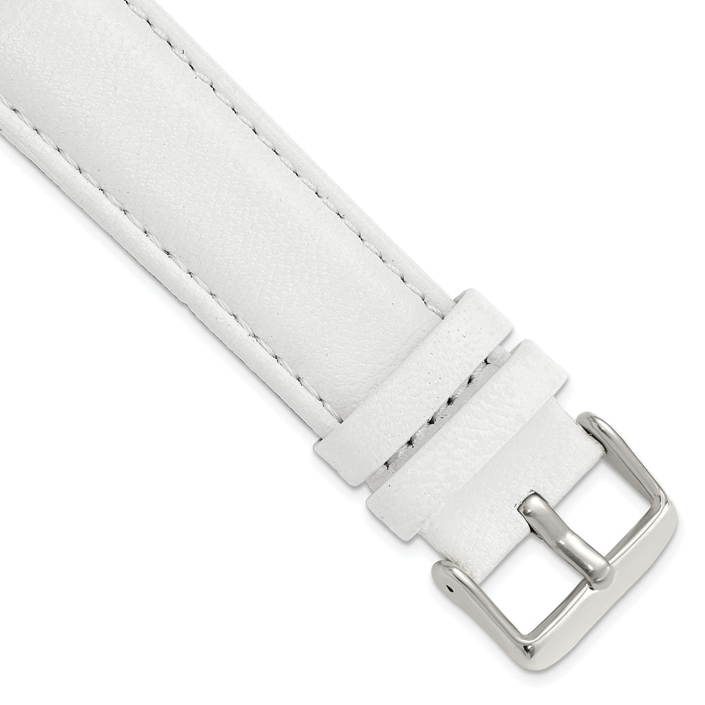 White Leather Watch Band with Panerai-Style Buckle, 18mm - Sophia Jewelers
