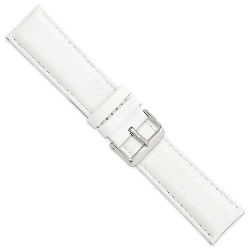 White Leather Watch Band with Panerai-Style Buckle, 18mm - Sophia Jewelers