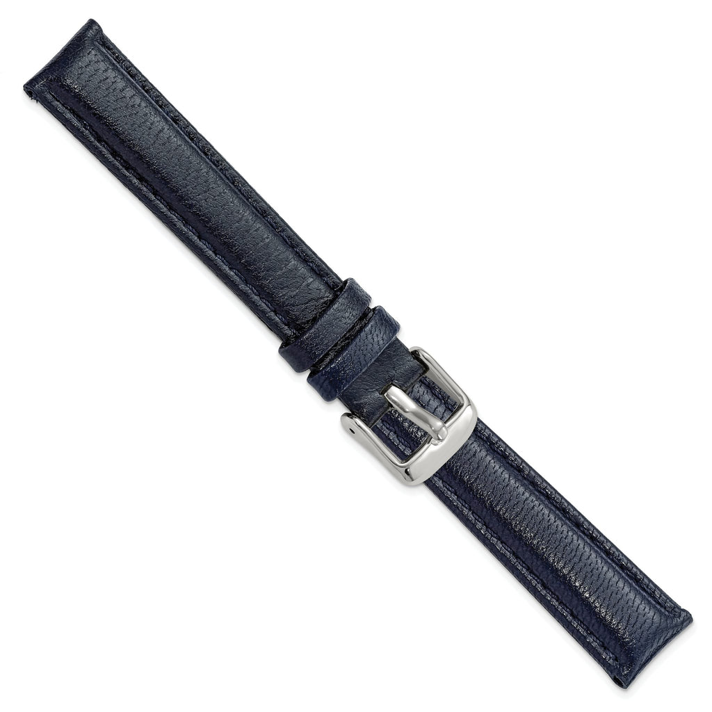 Navy Glove Leather Watch Band with Panerai-Style Buckle, 19mm - Sophia Jewelers