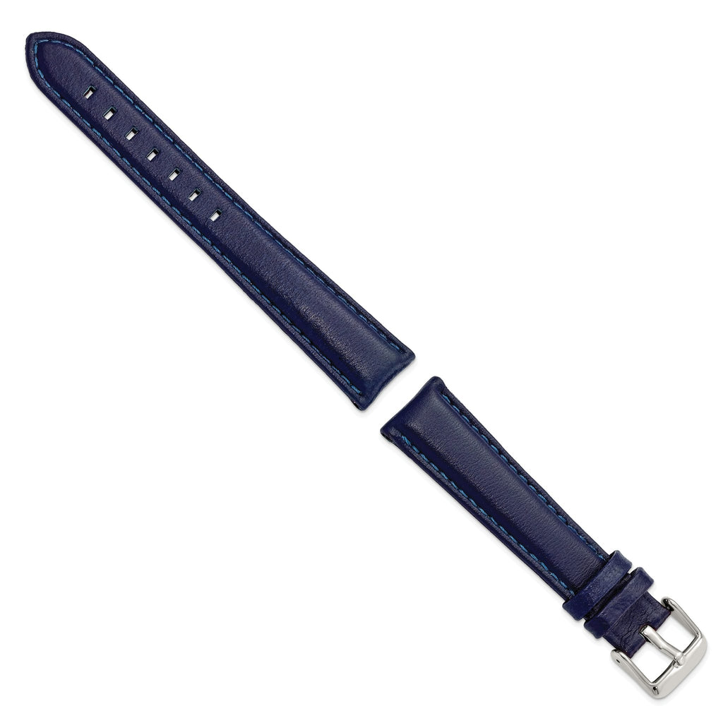 Navy Glove Leather Watch Band with Panerai-Style Buckle, 19mm - Sophia Jewelers
