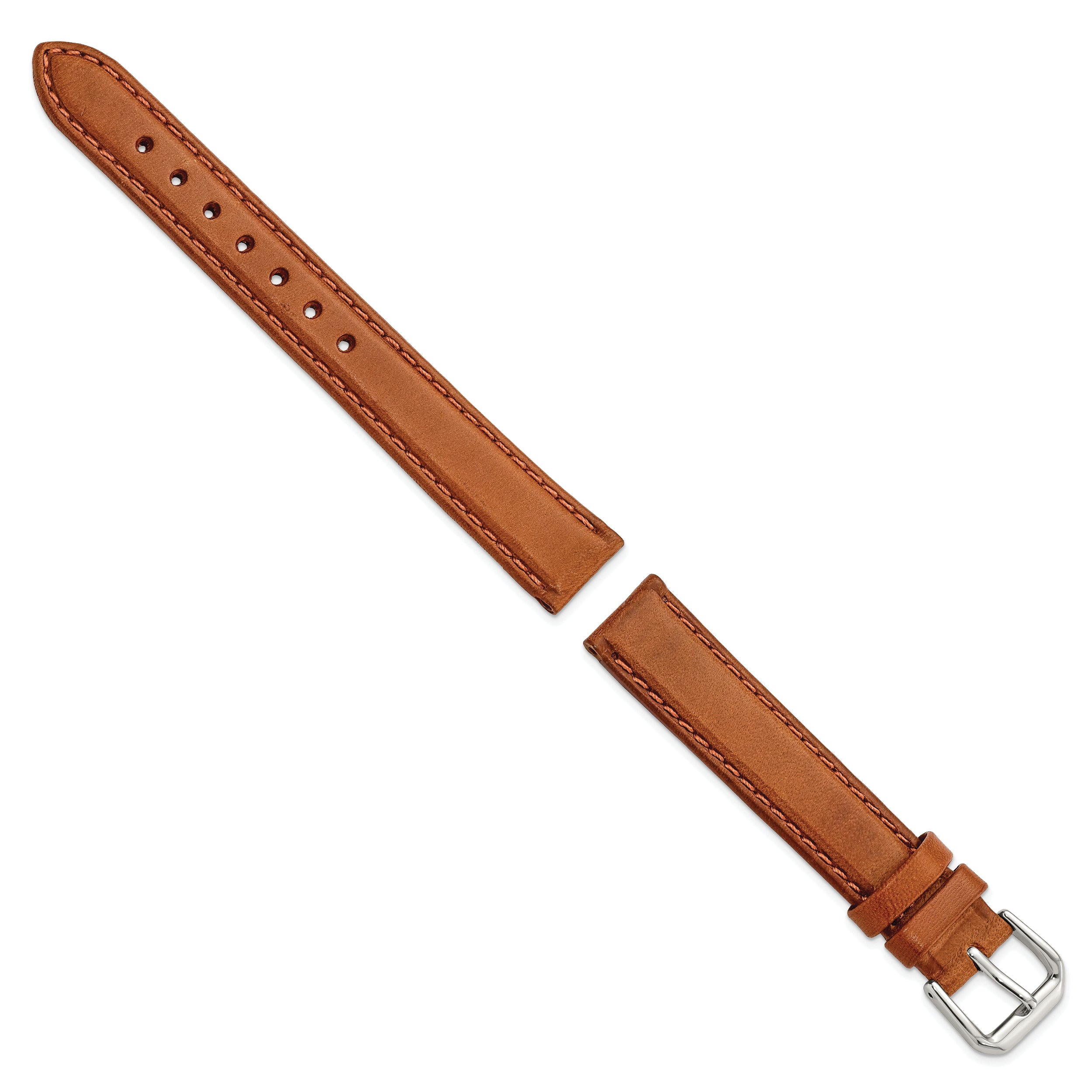 15mm Havana Italian Leather with Silver-tone Buckle 7.5 inch Watch Band