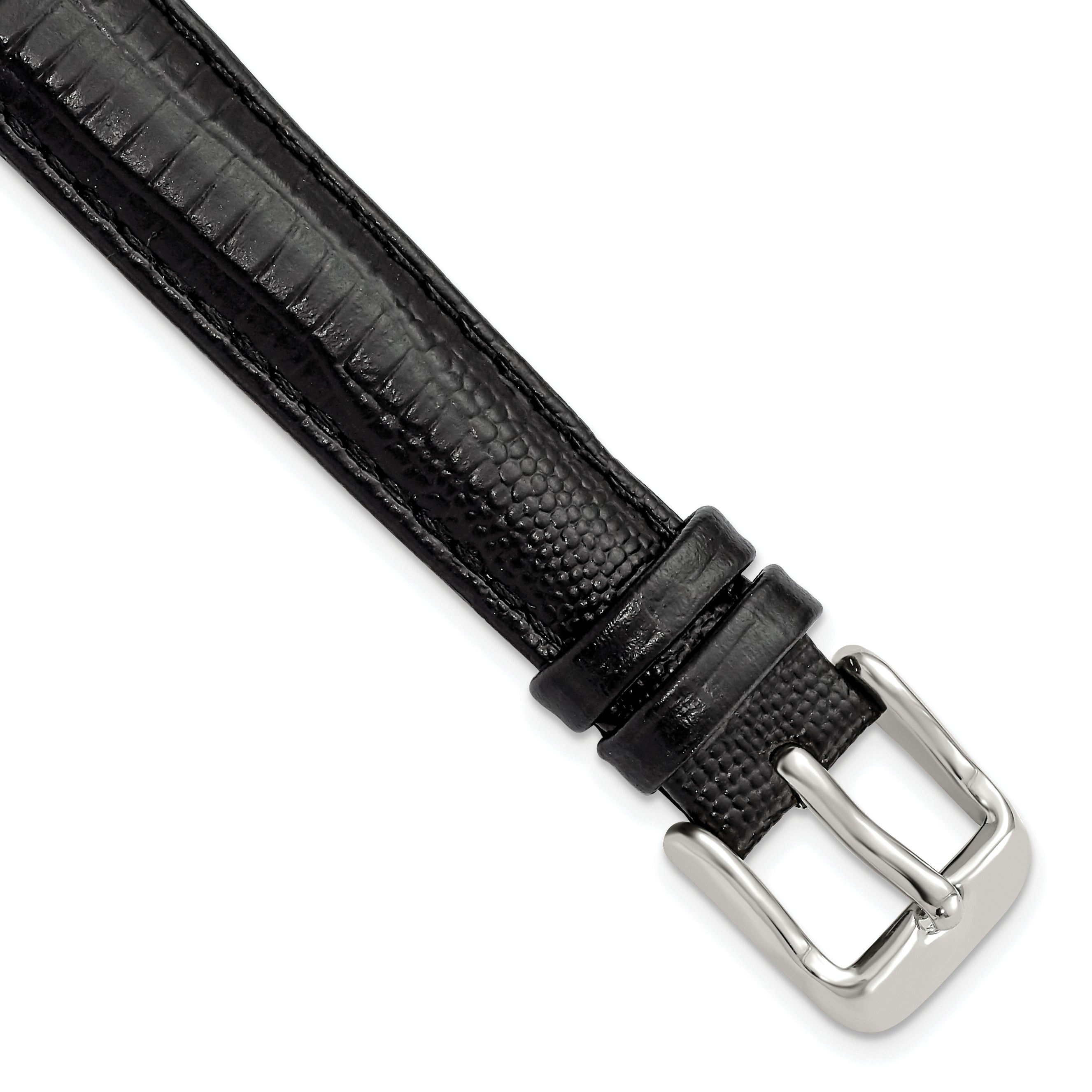 14mm Black Teju Liz Grain Leather with Silver-tone Buckle 6.75 inch Watch Band Main image