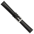 DeBeer 16mm Black Teju Liz Grain Leather with Silver-tone Buckle 7.5 inch Watch Band