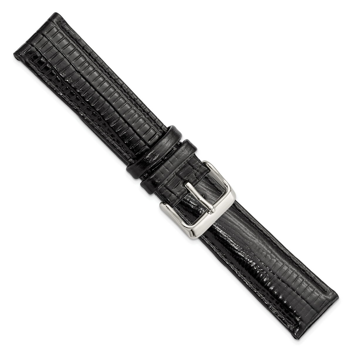 DeBeer 20mm Black Teju Liz Grain Leather with Silver-tone Buckle 7.5 inch Watch Band