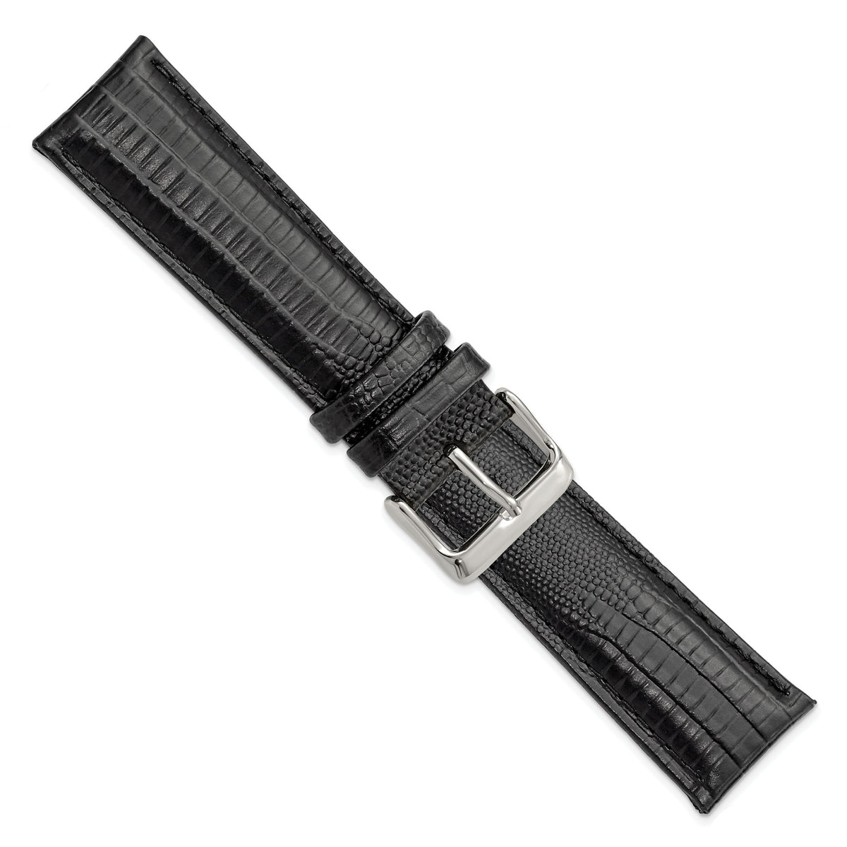 DeBeer 22mm Black Teju Liz Grain Leather with Silver-tone Buckle 7.5 inch Watch Band