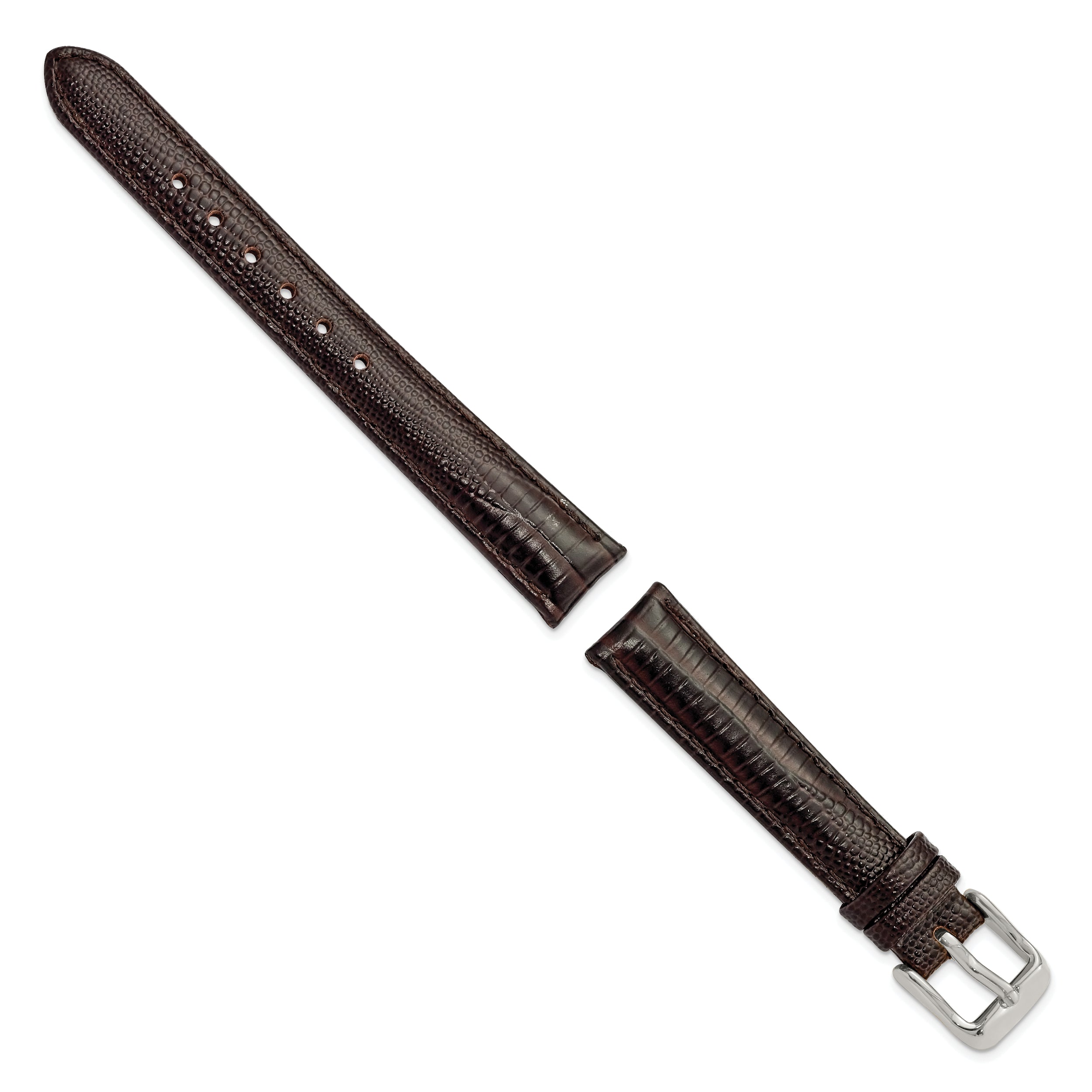 14mm Brown Teju Liz Grain Leather with Silver-tone Buckle 6.75 inch Watch Band