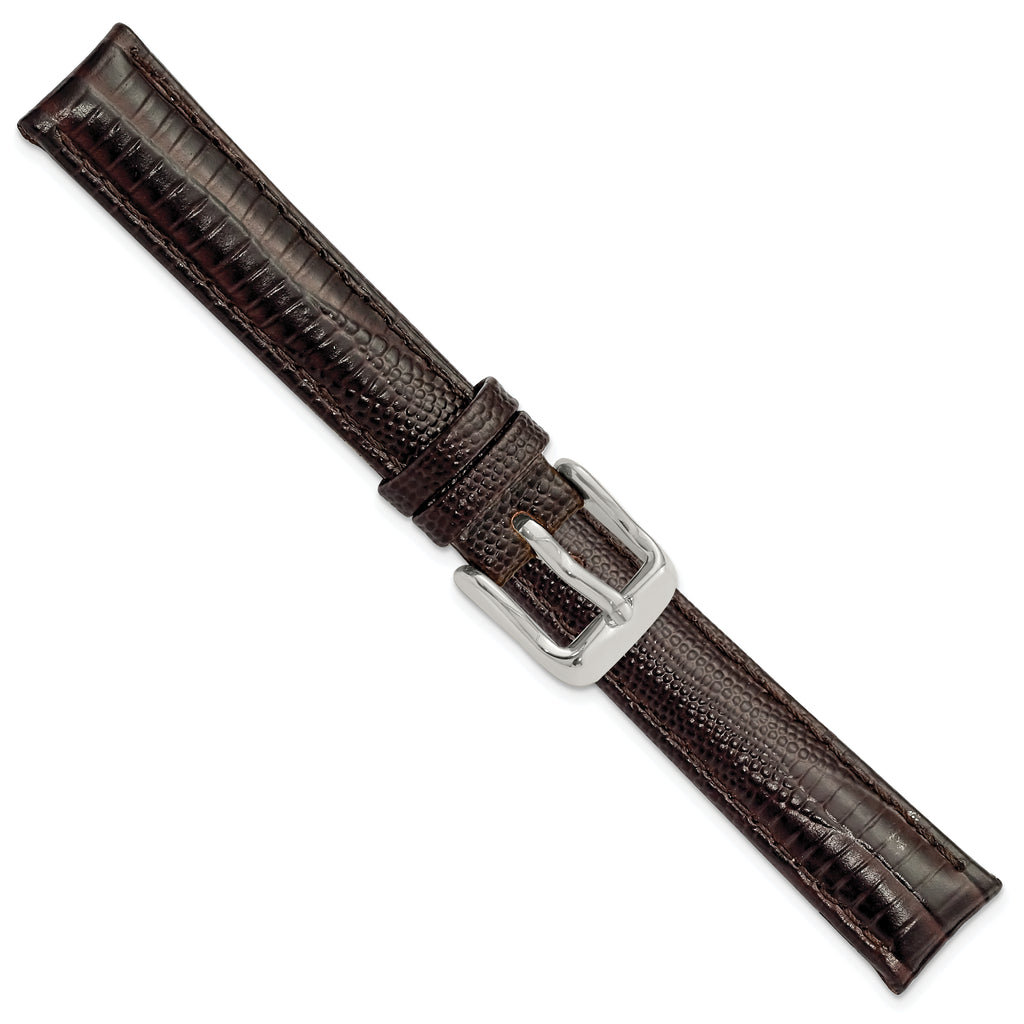 14mm Brown Teju Liz Grain Leather with Silver-tone Buckle 6.75 inch Watch Band