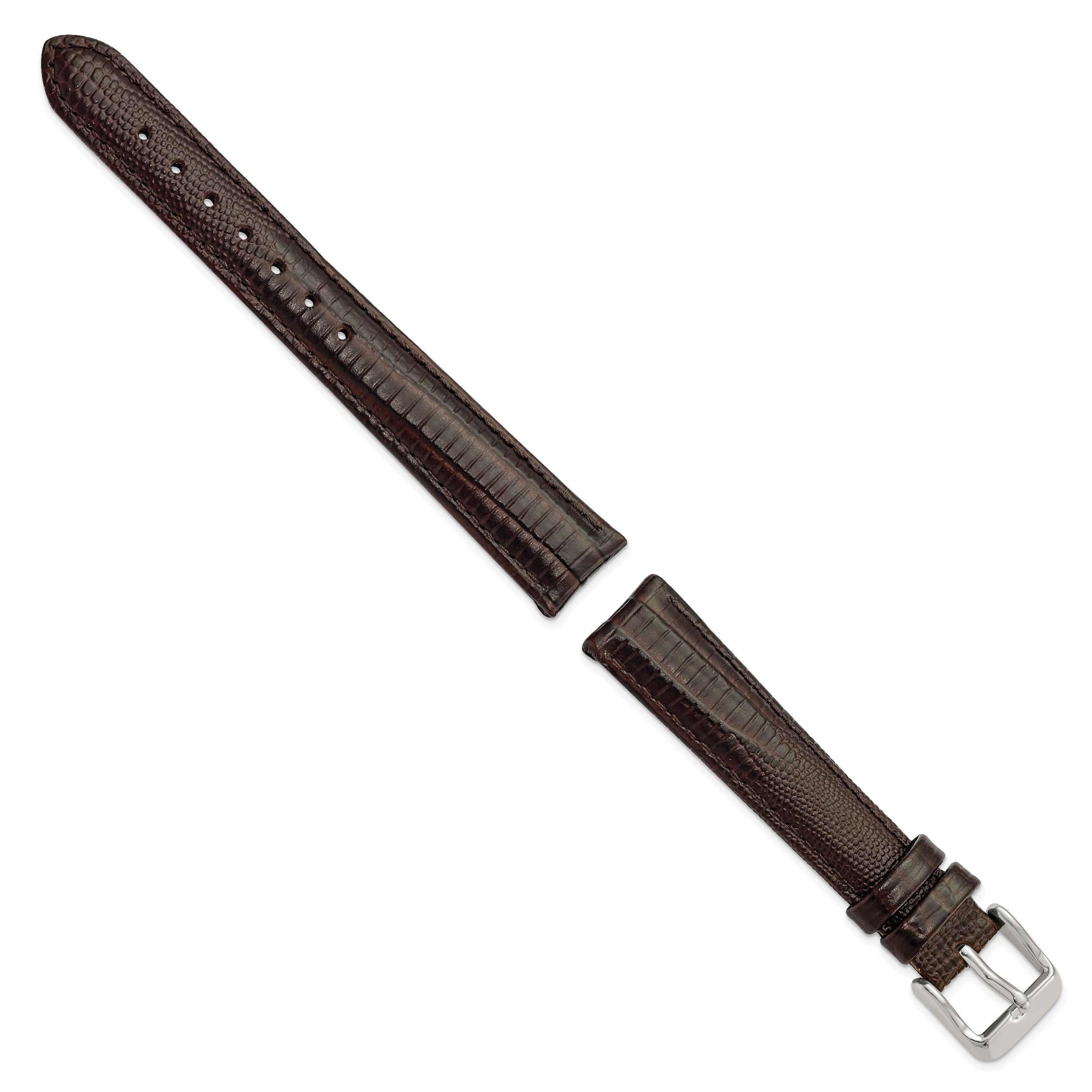 16mm Brown Teju Liz Grain Leather with Silver-tone Buckle 7.5 inch Watch Band