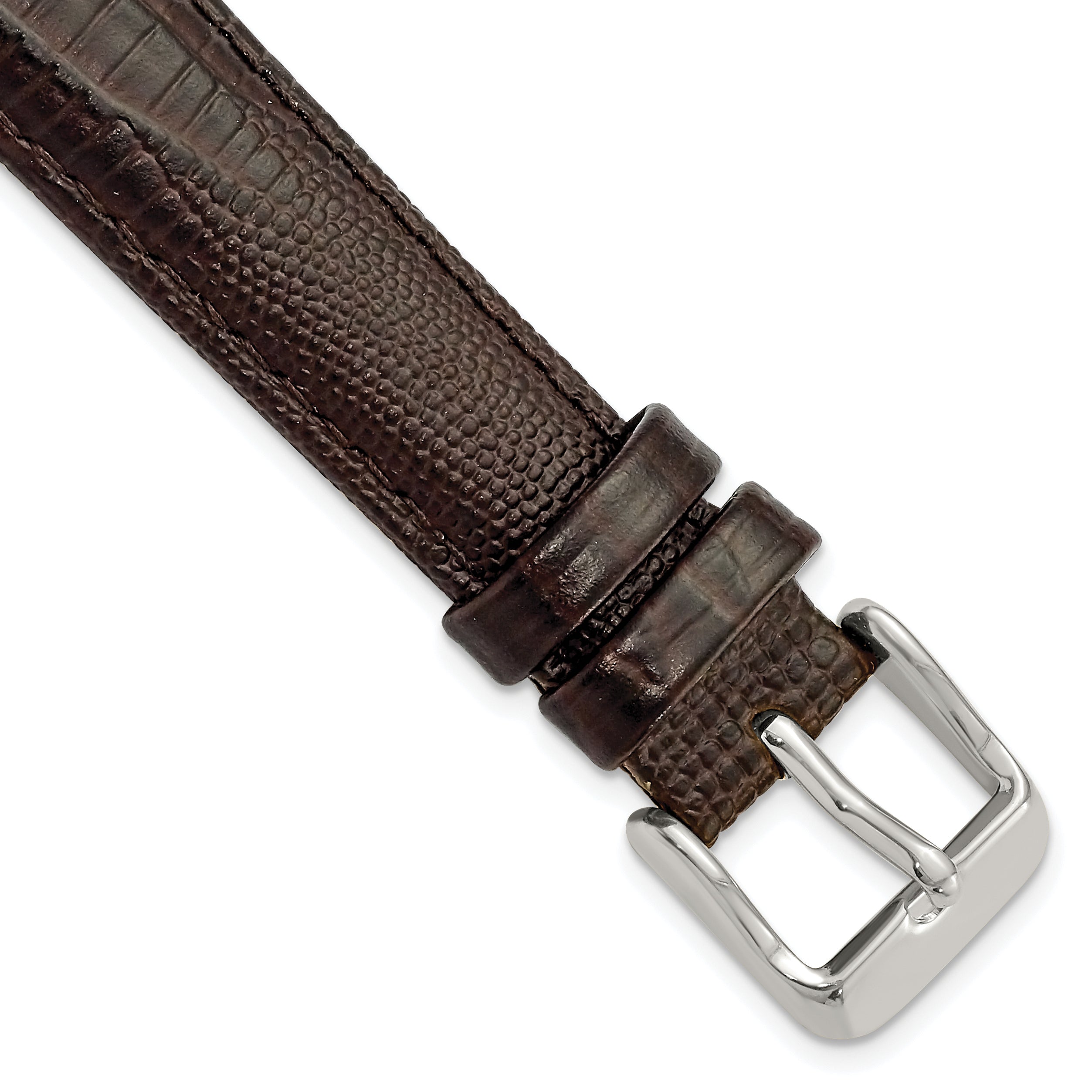 16mm Brown Teju Liz Grain Leather with Silver-tone Buckle 7.5 inch Watch Band