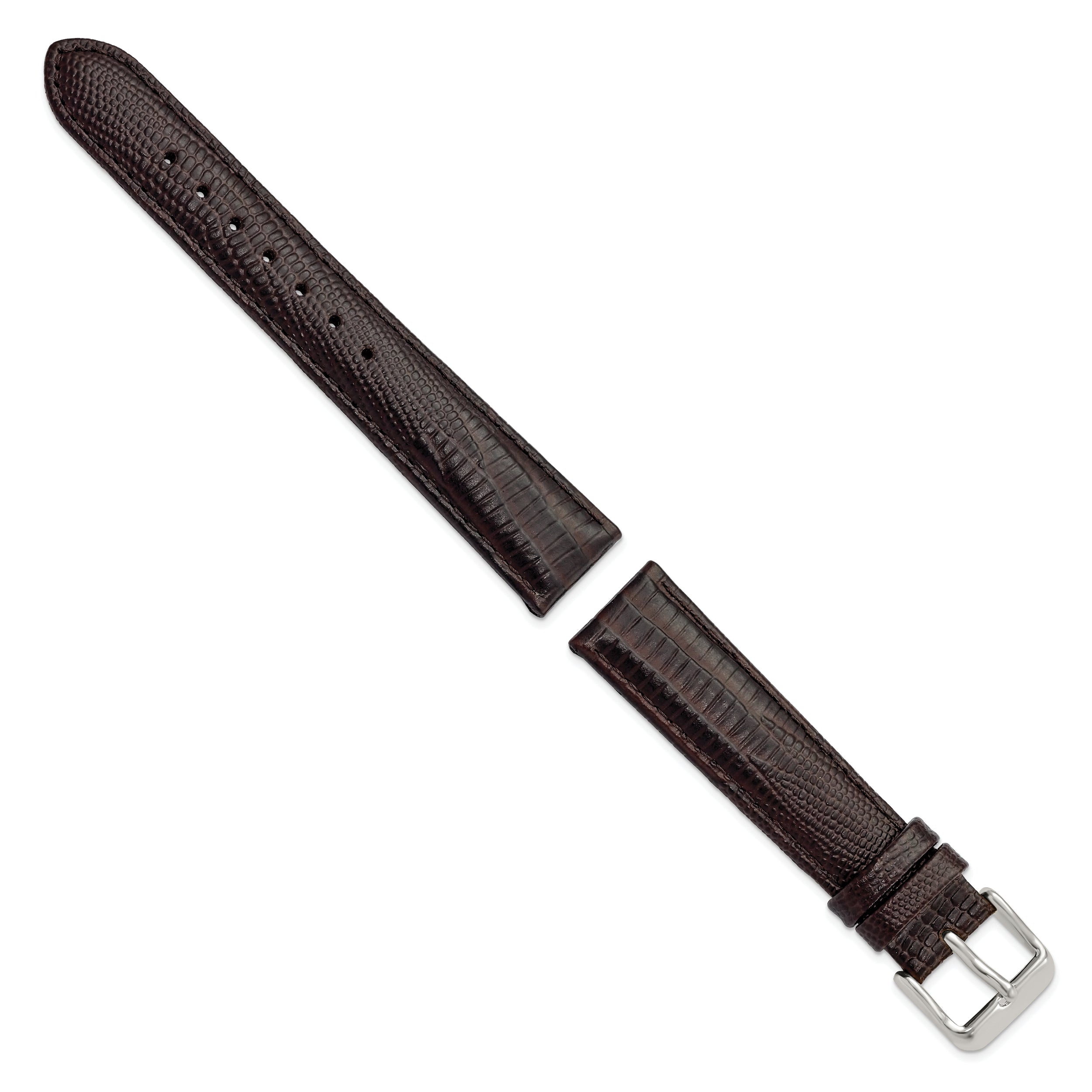 18mm Brown Teju Liz Grain Leather with Silver-tone Buckle 7.5 inch  Watch Band