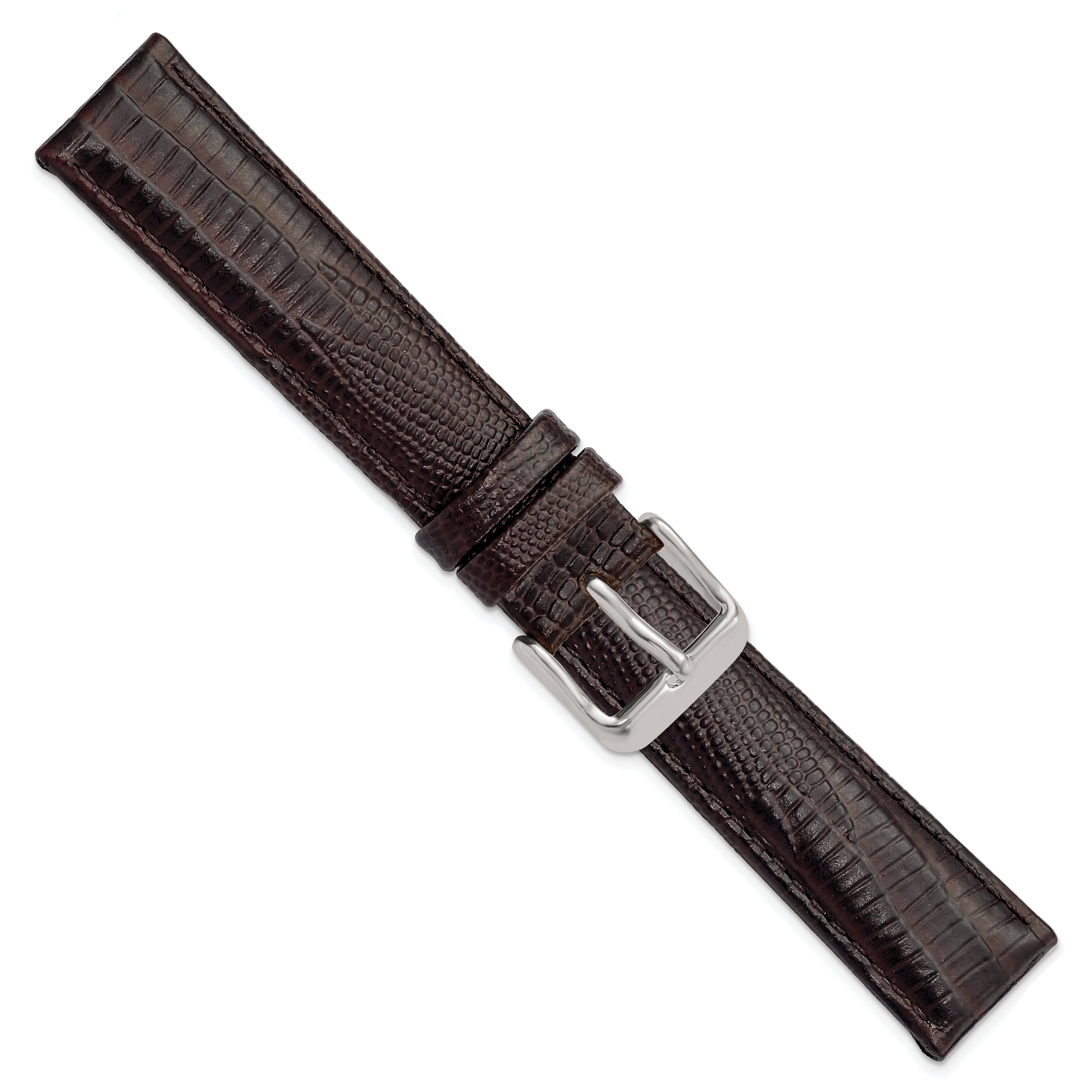 18mm Brown Teju Liz Grain Leather with Silver-tone Buckle 7.5 inch  Watch Band