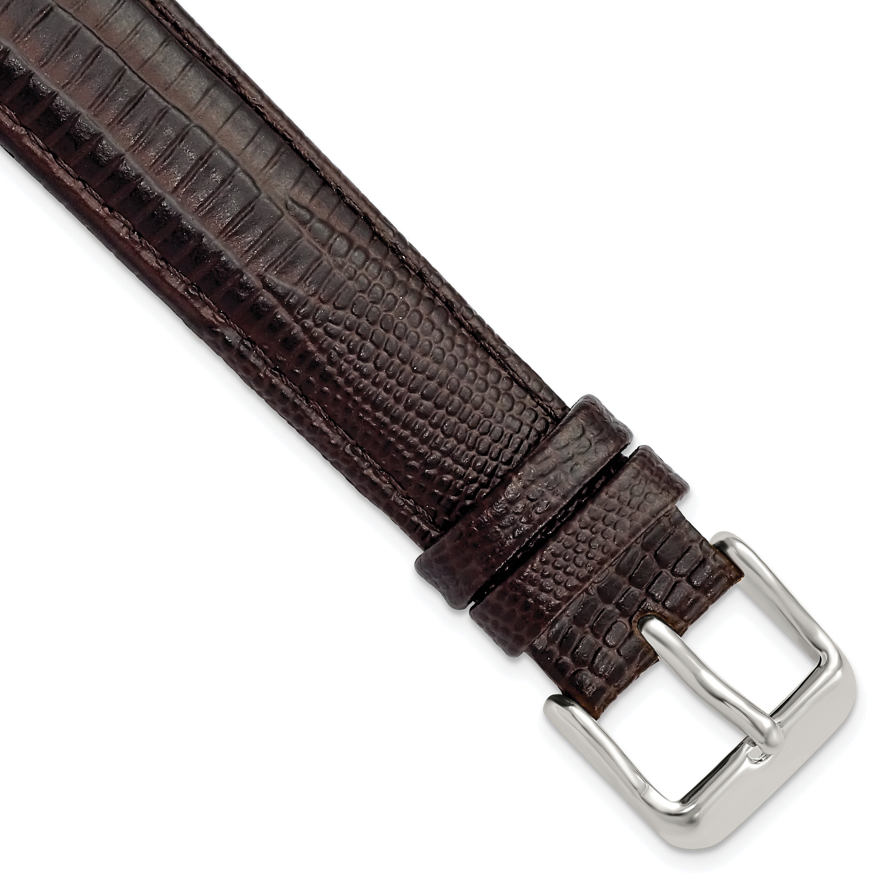 18mm Brown Teju Liz Grain Leather with Silver-tone Buckle 7.5 inch  Watch Band