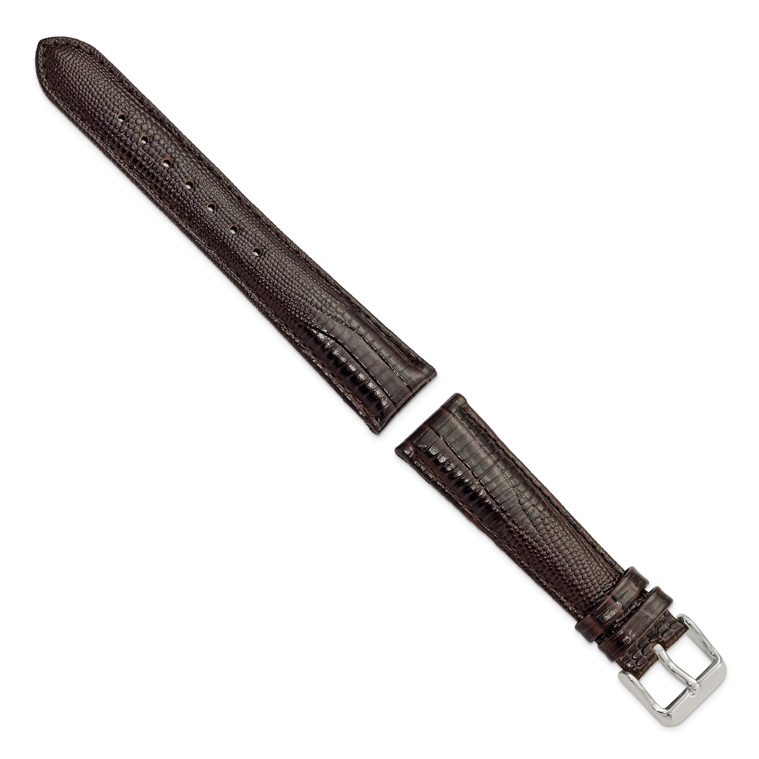 19mm Brown Teju Liz Grain Leather with Silver-tone Buckle 7.5 inch Watch Band
