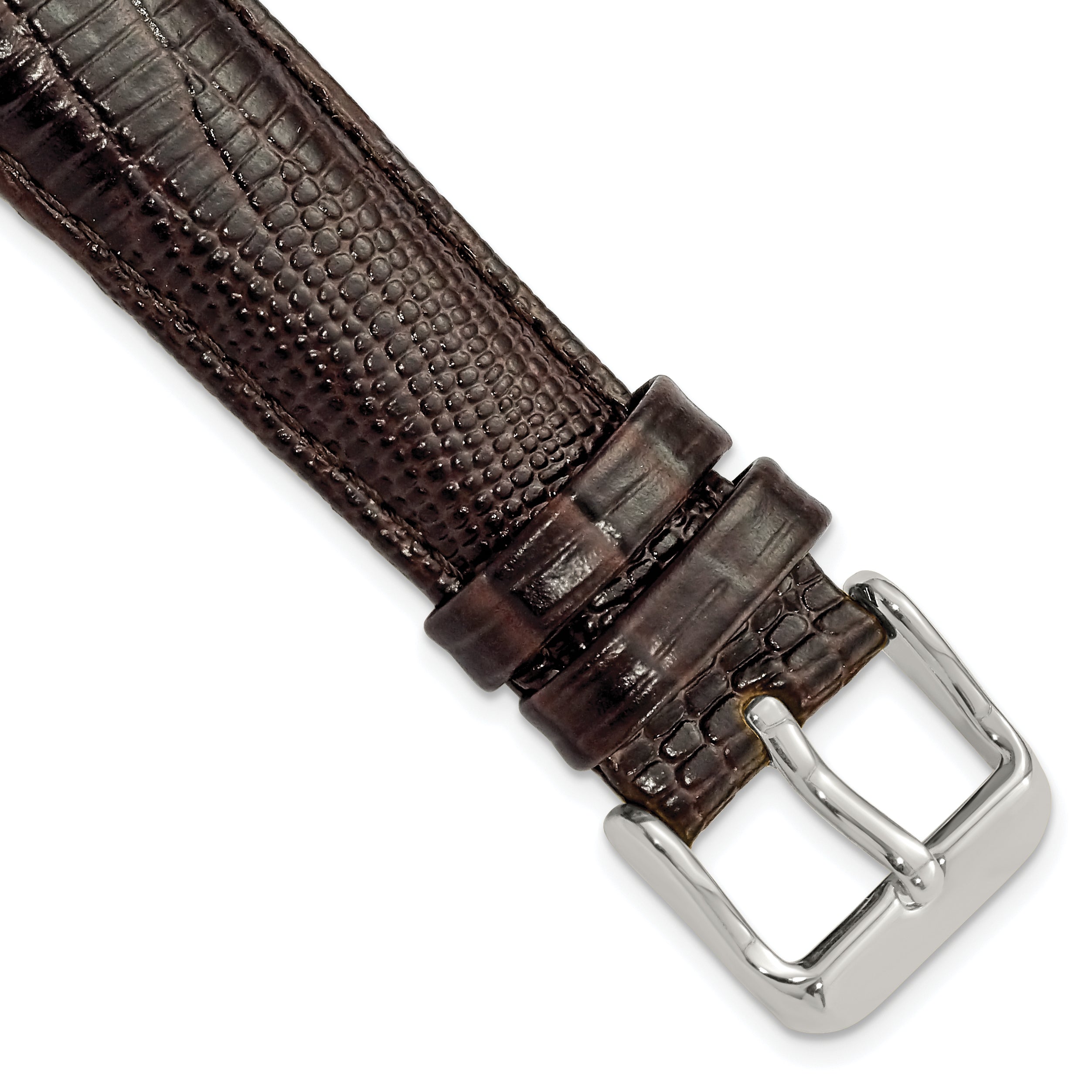 19mm Brown Teju Liz Grain Leather with Silver-tone Buckle 7.5 inch Watch Band