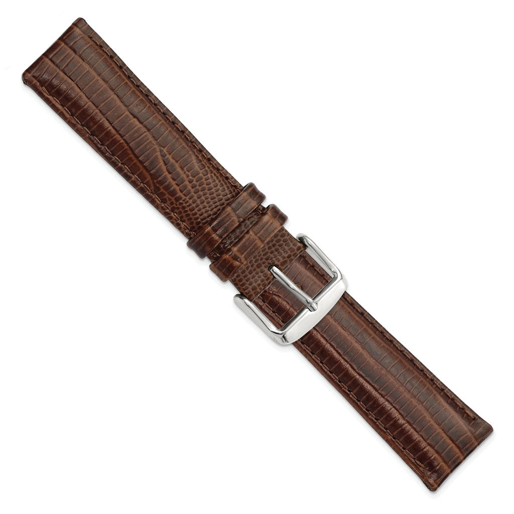 DeBeer 20mm Havana Teju Liz Grain Leather with Silver-tone Buckle 7.5 inch Watch Band