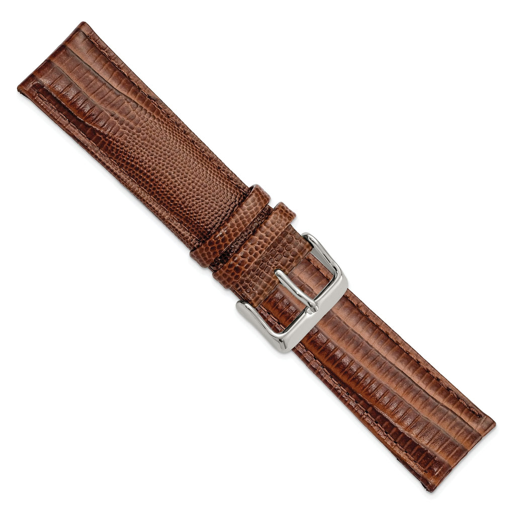 DeBeer 22mm Havana Teju Liz Grain Leather with Silver-tone Buckle 7.5 inch Watch Band