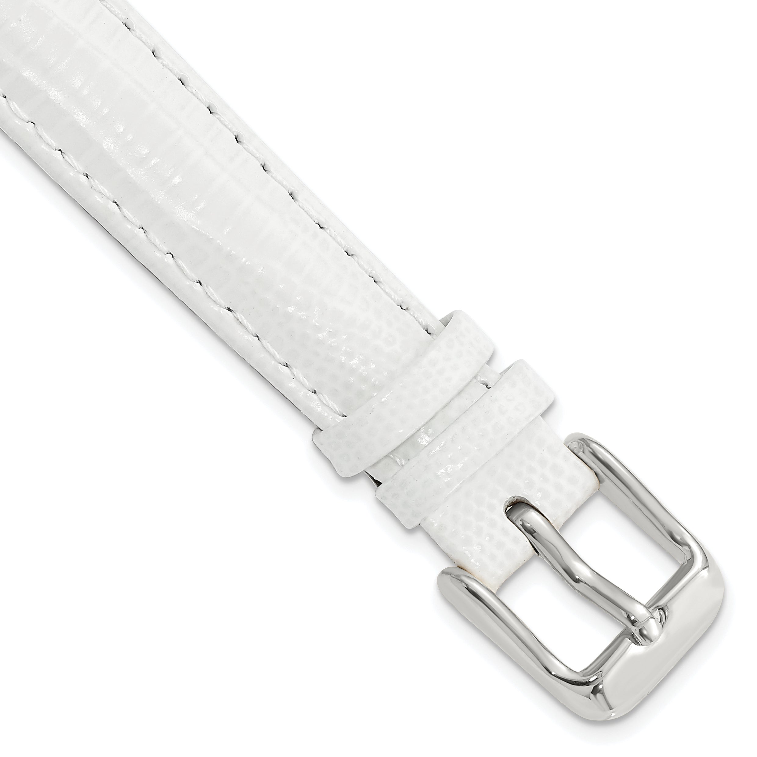 14mm White Teju Liz Grain Leather with Silver-tone Buckle 6.75 inch Watch Band