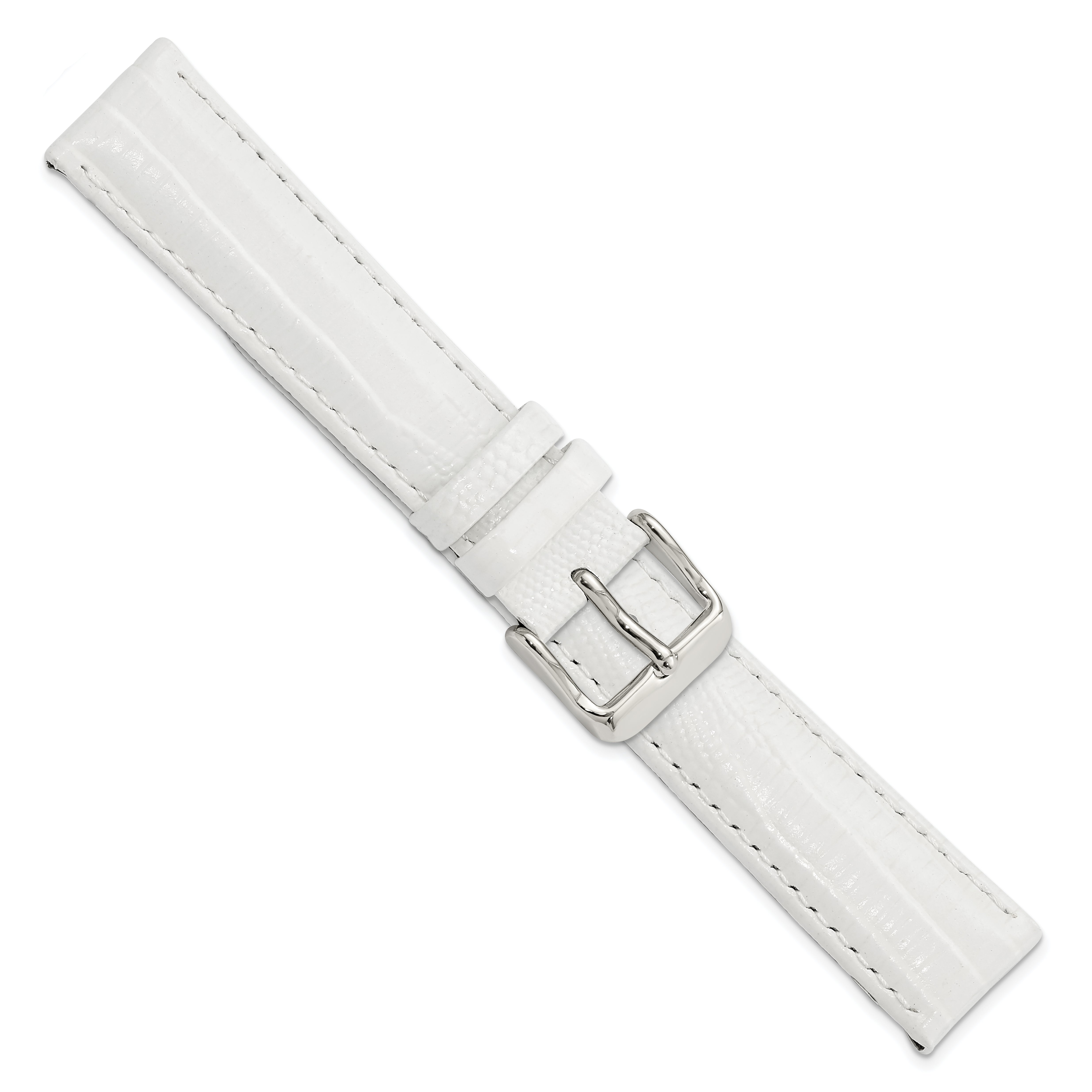 18mm White Teju Liz Grain Leather with Silver-tone Buckle 7.5 inch Watch Band