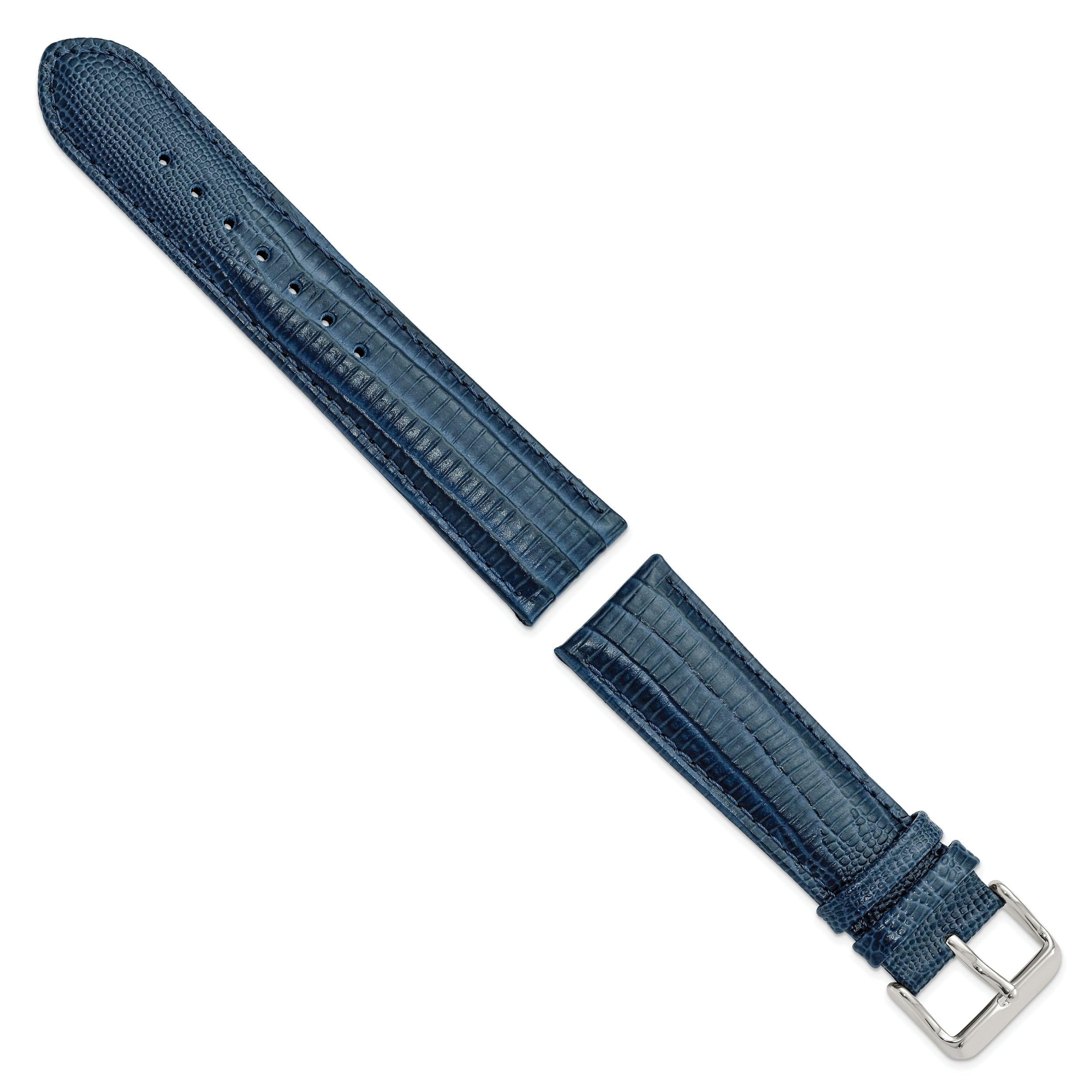 22mm Navy Teju Liz Grain Leather with Silver-tone Buckle 7.5 inch Watch Band